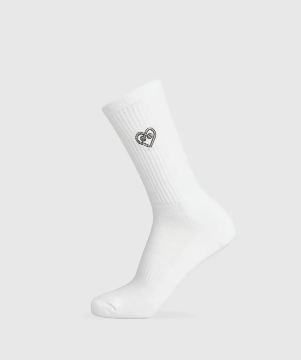 Gymshark Crew Socks*Graphic Heart Crew Sock Single White