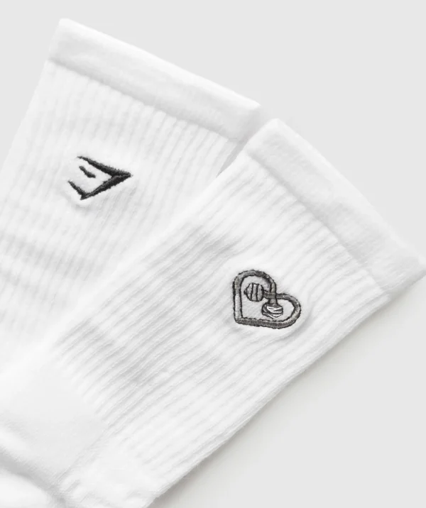 Gymshark Crew Socks*Graphic Heart Crew Sock Single White