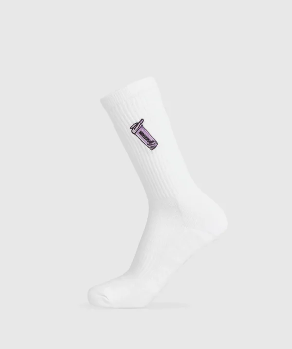 Gymshark Crew Socks*Graphic Shaker Crew Sock Single White