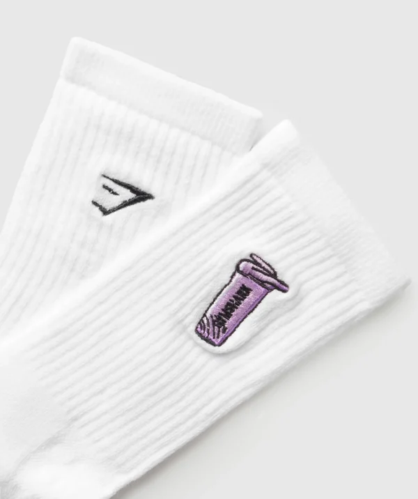 Gymshark Crew Socks*Graphic Shaker Crew Sock Single White