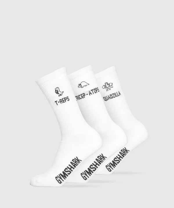 Gymshark Crew Socks*Graphic T-Reps Crew 3pk White