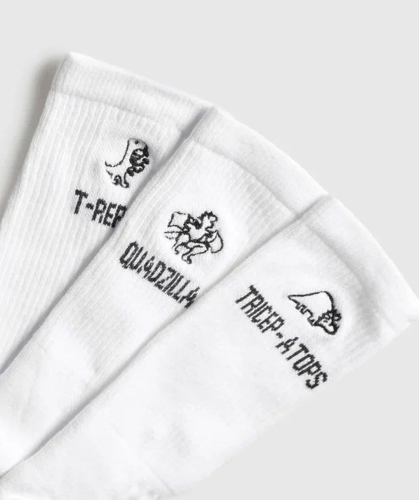 Gymshark Crew Socks*Graphic T-Reps Crew 3pk White