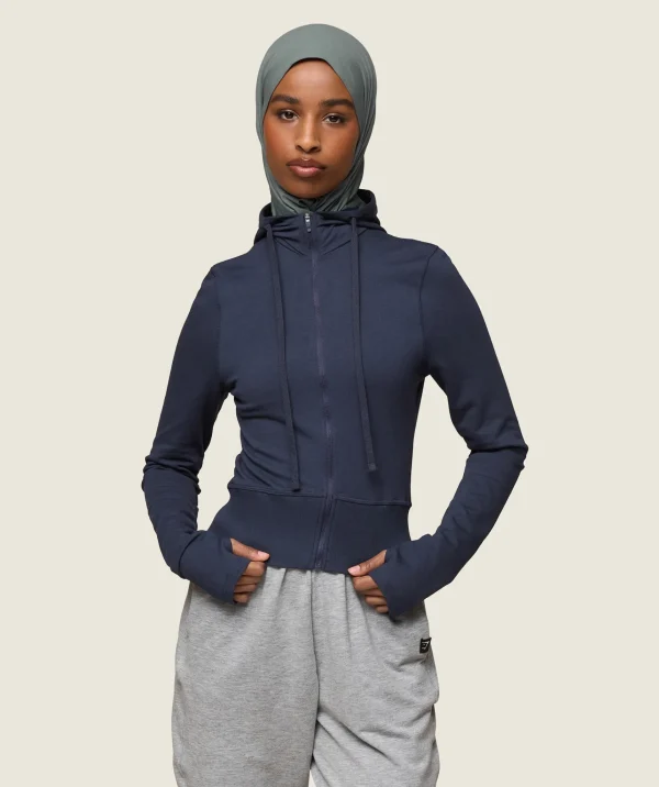 Gymshark Modest Workout Clothes & Hijabs*GS x Leana Deeb Hooded Midi Top MidnightBlue