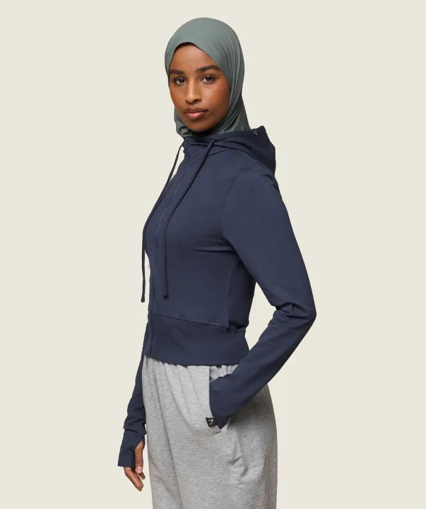 Gymshark Modest Workout Clothes & Hijabs*GS x Leana Deeb Hooded Midi Top MidnightBlue