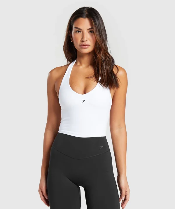 Gymshark Tank Tops | Crop Tops*Halter Neck Cami with Shelf White