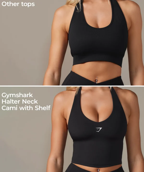 Gymshark Tank Tops | Crop Tops*Halter Neck Cami with Shelf Black