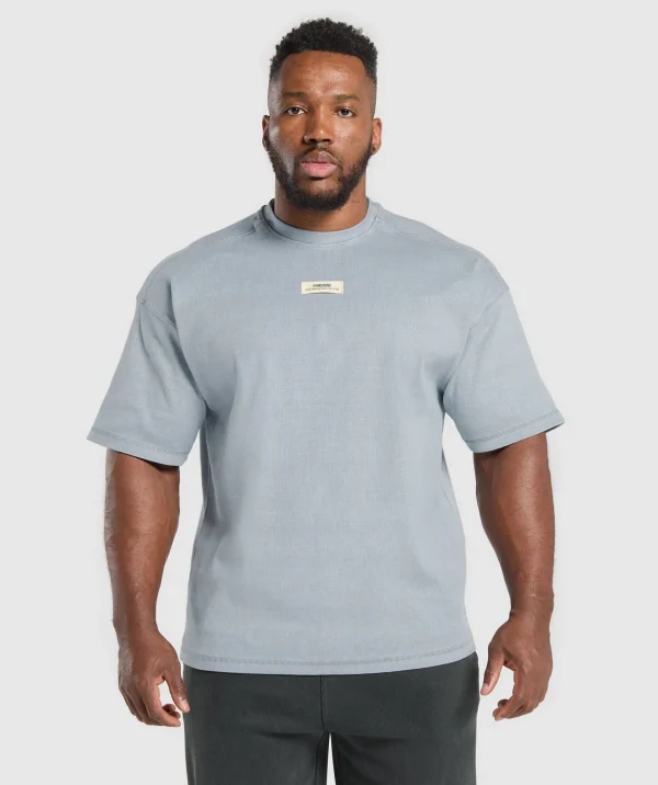 Gymshark T-shirts & Tops*Heavyweight Rib Short Sleeve Crew DenimGrey