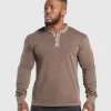 Gymshark T-shirts & Tops*Heavyweight Woven Collar Henley SoftBrown