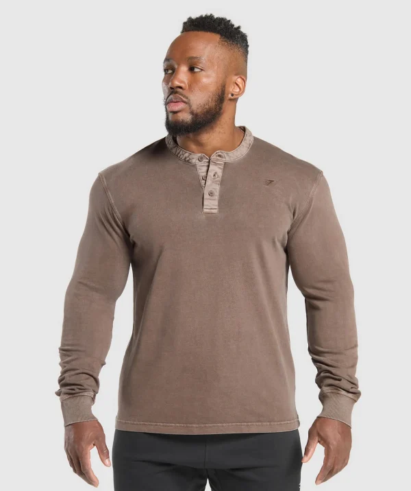 Gymshark T-shirts & Tops*Heavyweight Woven Collar Henley SoftBrown