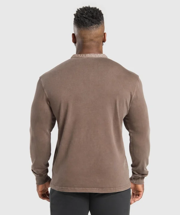 Gymshark T-shirts & Tops*Heavyweight Woven Collar Henley SoftBrown