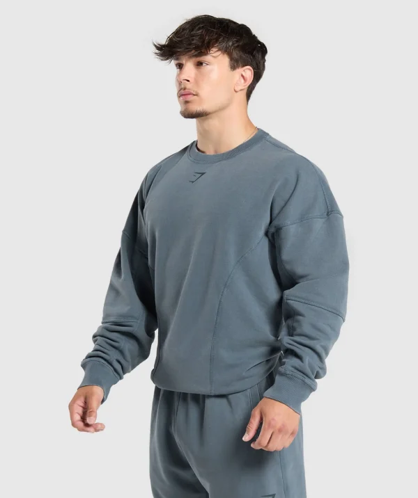 Gymshark Hoodies & Sweatshirts*Heritage Washed Crew TitaniumBlue