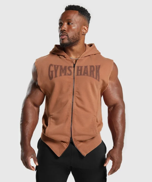 Gymshark Hoodies & Sweatshirts*Heritage Washed Sleeveless Zip Up Hoodie CanyonBrown