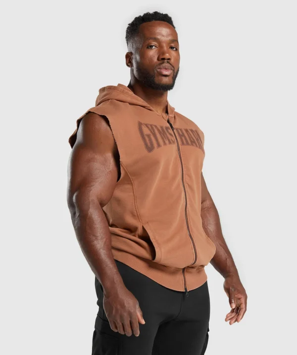 Gymshark Hoodies & Sweatshirts*Heritage Washed Sleeveless Zip Up Hoodie CanyonBrown