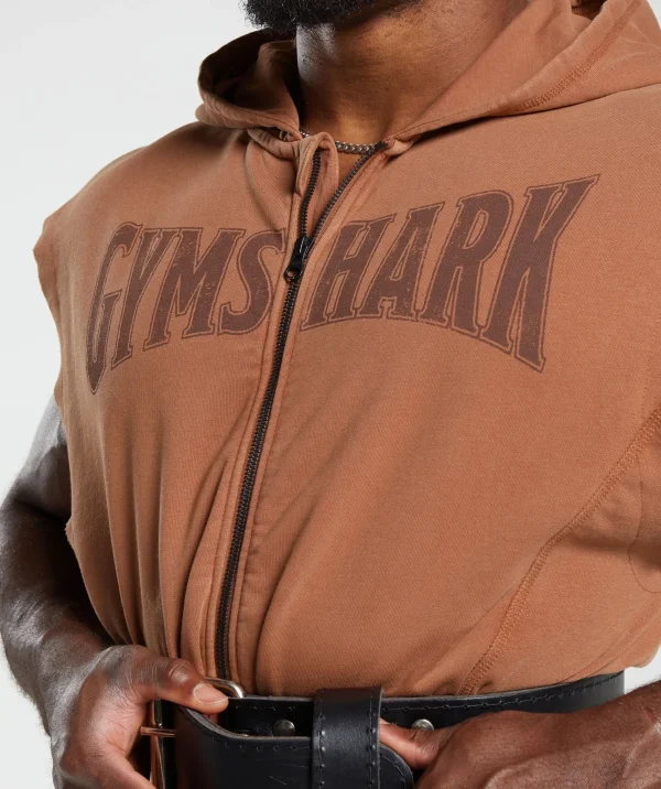 Gymshark Hoodies & Sweatshirts*Heritage Washed Sleeveless Zip Up Hoodie CanyonBrown