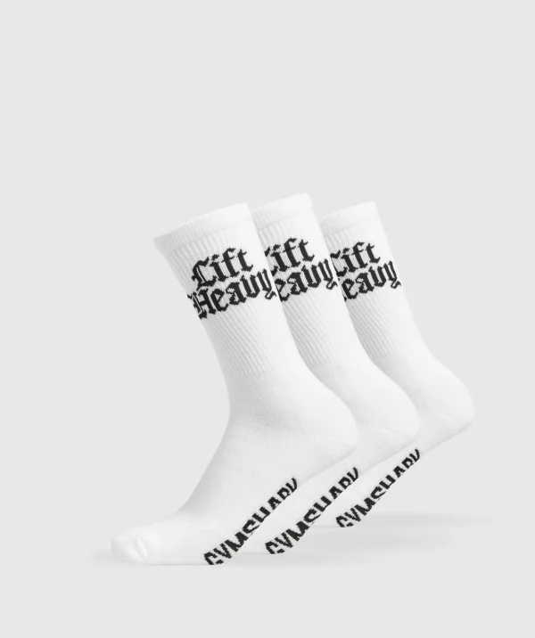 Gymshark Crew Socks*Lift Heavy Crew 3pk White