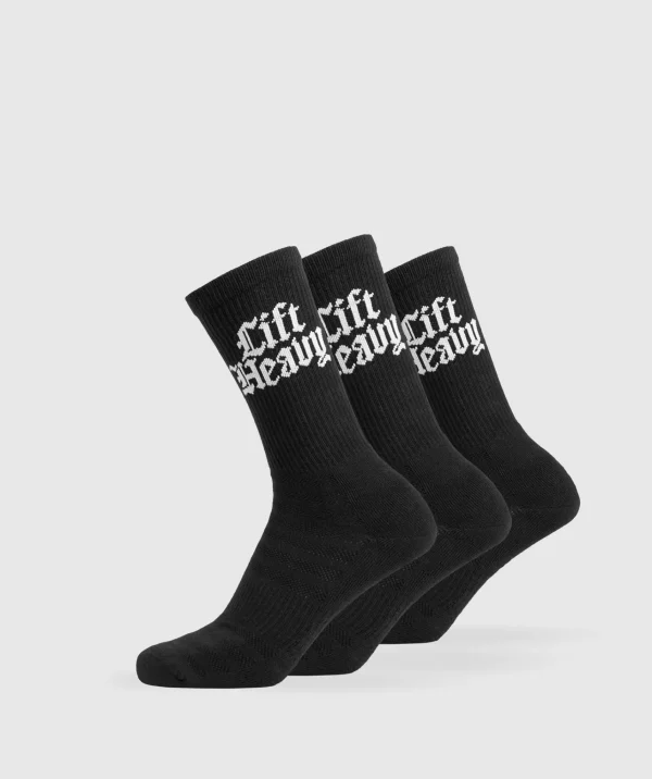 Gymshark Crew Socks*Lift Heavy Crew 3pk Black