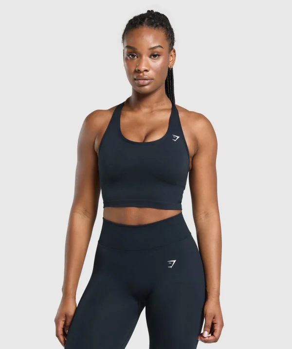 Gymshark Tank Tops | Crop Tops*Lift Seamless Midi Tank With Shelf MidnightBlue/BlackMarl