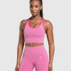 Gymshark Tank Tops | Crop Tops*Lift Seamless Midi Tank With Shelf WinningPink/WhiteMarl