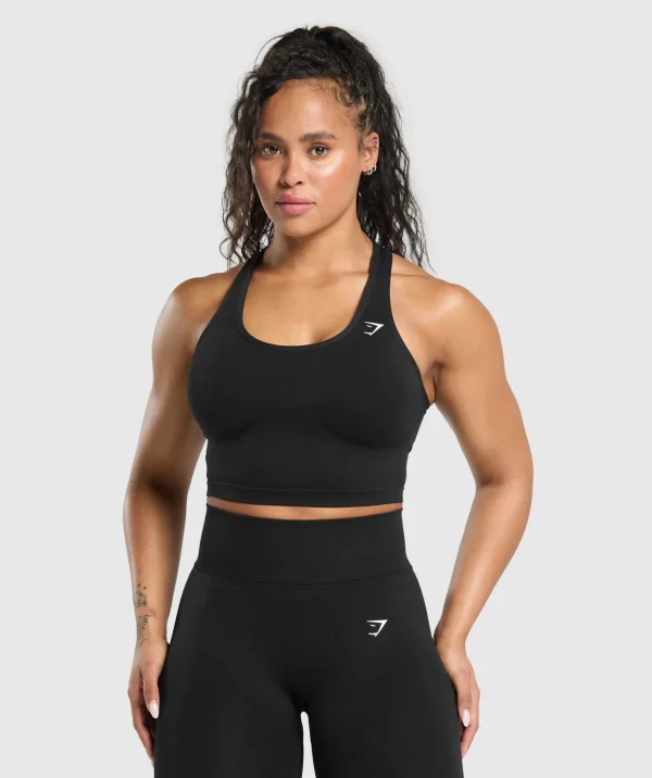 Gymshark Tank Tops | Crop Tops*Lift Seamless Midi Tank With Shelf Black/BlackMarl