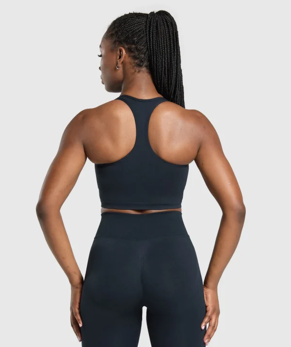 Gymshark Tank Tops | Crop Tops*Lift Seamless Midi Tank With Shelf MidnightBlue/BlackMarl