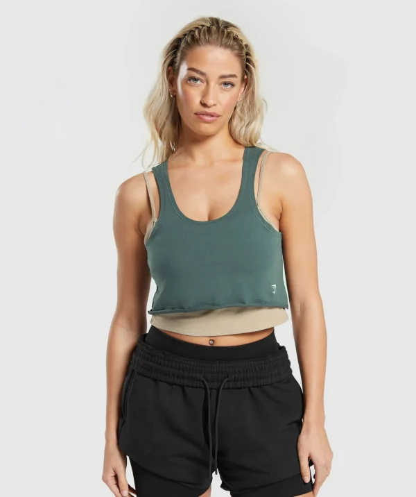 Gymshark Tank Tops | Crop Tops*Lifting 2 In 1 Crop Tank SandBrown/SlateTeal