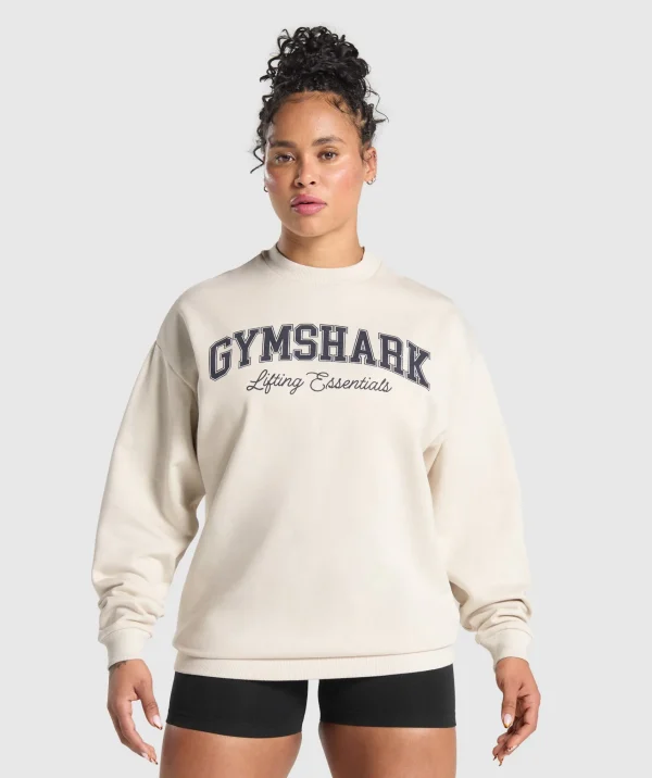 Gymshark Hoodies & Sweatshirts*Lifting Essentials Graphic Brushed Oversized Sweatshirt OatWhite