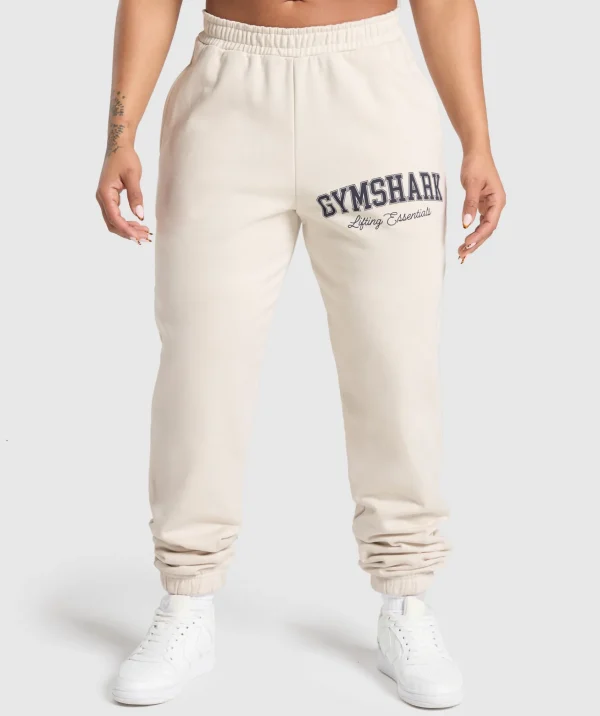 Gymshark Joggers & Sweatpants*Lifting Essentials Graphic Brushed Oversized Joggers OatWhite