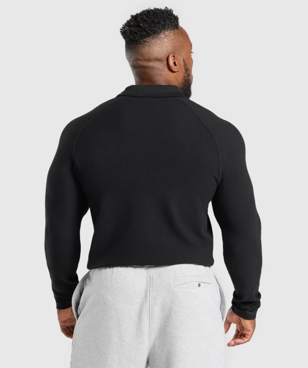 Gymshark T-shirts & Tops*Long Sleeve Waffle Polo Shirt Black