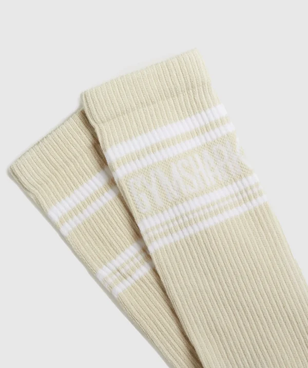 Gymshark Crew Socks*Long Stripe Sock EcruWhite