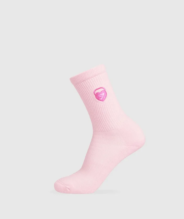 Gymshark Crew Socks*Love Heart Cutie Graphic Crew Sock Single DollyPink