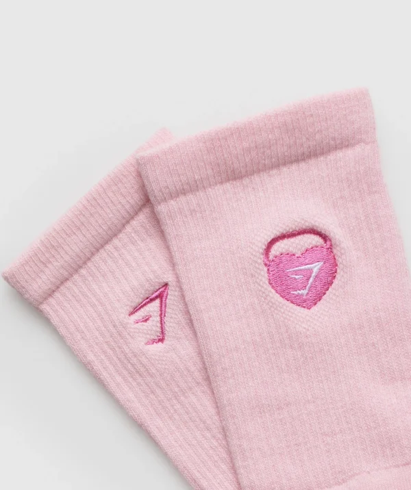 Gymshark Crew Socks*Love Heart Cutie Graphic Crew Sock Single DollyPink