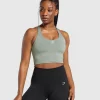 Gymshark Tank Tops*Marl Racer Crop Tank With Shelf UnitGreen/UndyedMarl