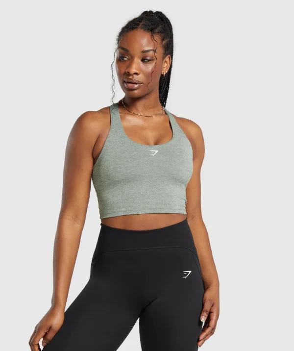 Gymshark Tank Tops*Marl Racer Crop Tank With Shelf UnitGreen/UndyedMarl