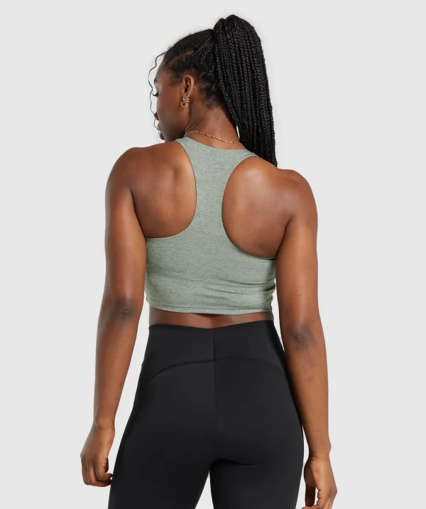 Gymshark Tank Tops*Marl Racer Crop Tank With Shelf UnitGreen/UndyedMarl