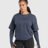 Gymshark T-shirts & Tops*Premium Legacy Washed 2-in-1 Long Sleeve HeavyBlue