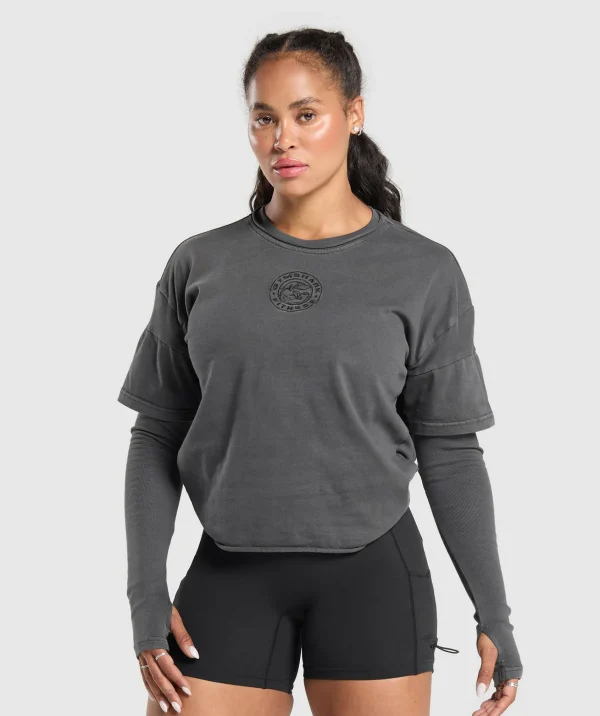 Gymshark T-shirts & Tops*Premium Legacy Washed 2-in-1 Long Sleeve Black