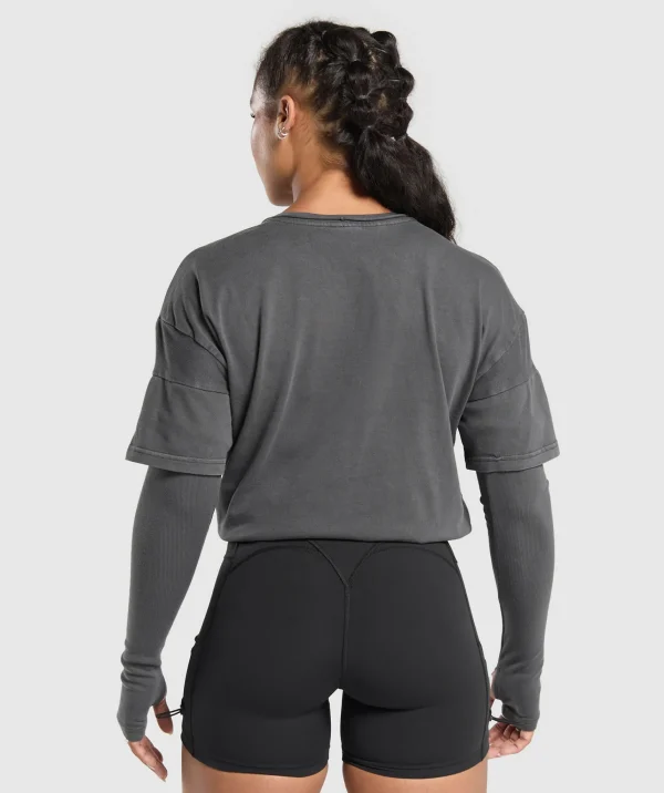 Gymshark T-shirts & Tops*Premium Legacy Washed 2-in-1 Long Sleeve Black