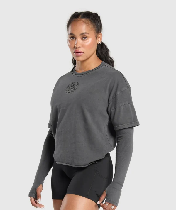 Gymshark T-shirts & Tops*Premium Legacy Washed 2-in-1 Long Sleeve Black