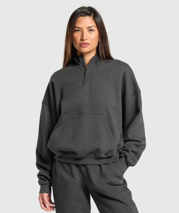 Gymshark Modest Workout Clothes & Hijabs | Sweatsuits*Rest Day Sweats 1/2 Zip Pullover BlackCoreMarl