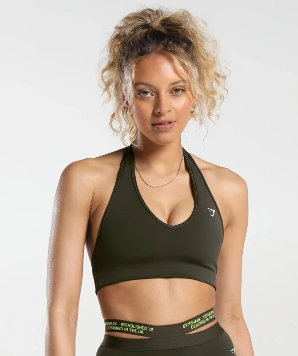 Gymshark Sports Bras*Reversible Halterneck Sports Bra OliveGreen/FluroGreen