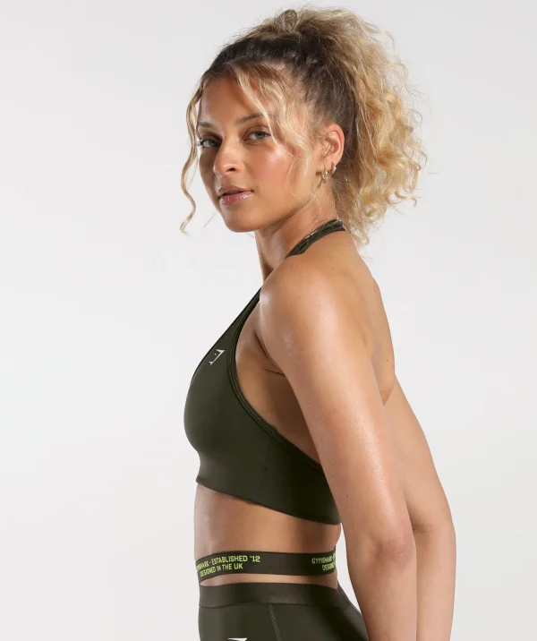 Gymshark Sports Bras*Reversible Halterneck Sports Bra OliveGreen/FluroGreen