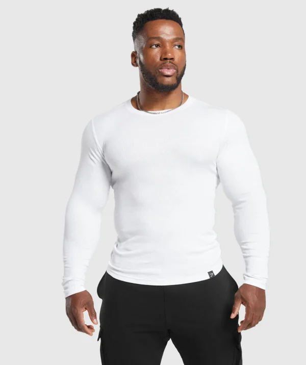 Gymshark Underwear & Basics | Men's Underwear*Ribbed Long Sleeve T-Shirt White