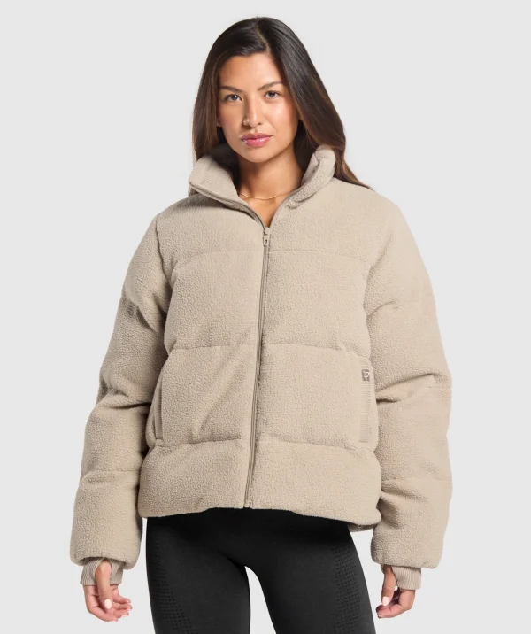 Gymshark Jackets*Sherpa Puffer Jacket SandBrown