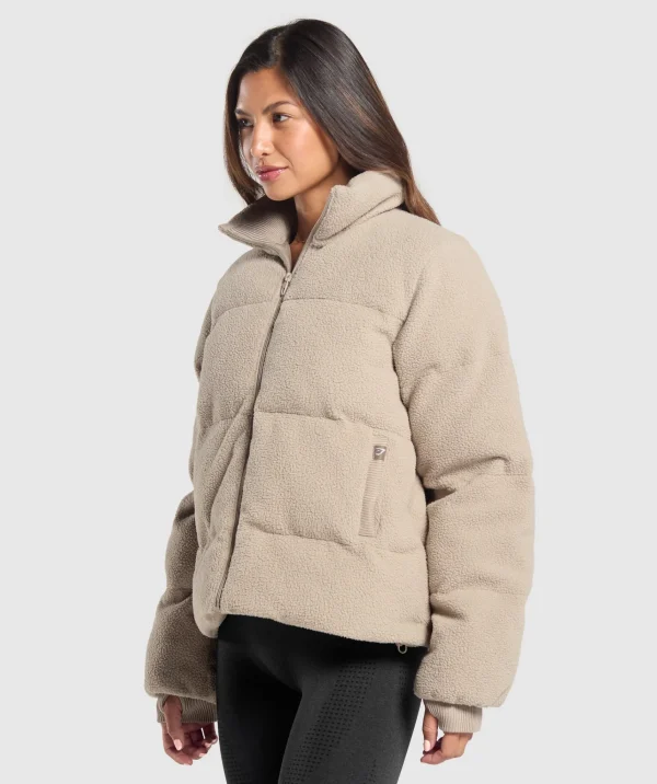 Gymshark Jackets*Sherpa Puffer Jacket SandBrown