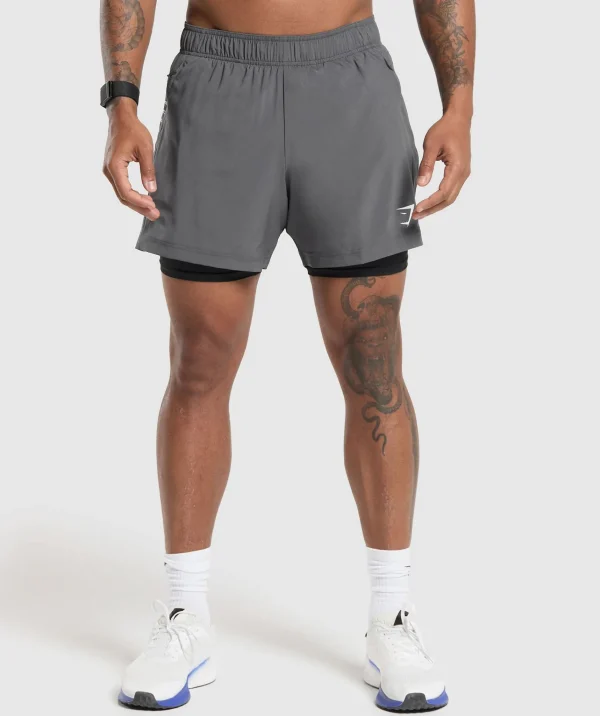 Gymshark Shorts*Sport 5" 2 In 1 Shorts SilhouetteGrey/Black