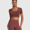 Gymshark Crop Tops | T-shirts & Tops*Stitch Feature Crop Top BurgundyBrown