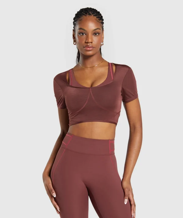 Gymshark Crop Tops | T-shirts & Tops*Stitch Feature Crop Top BurgundyBrown