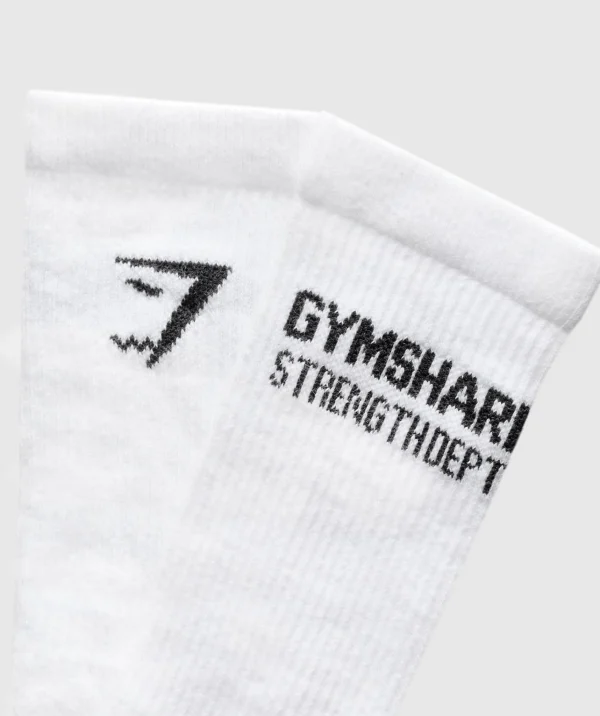 Gymshark Crew Socks*Strength Dept. Graphic Crew Socks White