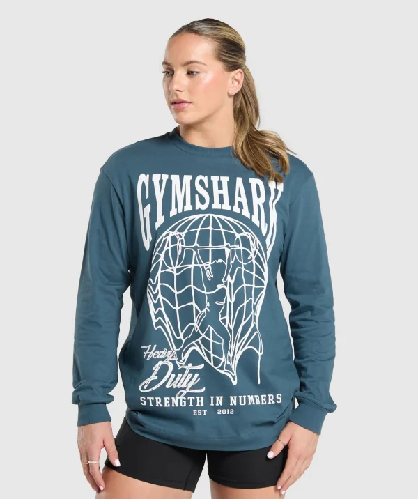 Gymshark T-shirts & Tops*Strength In Numbers Long Sleeve Top CargoBlue