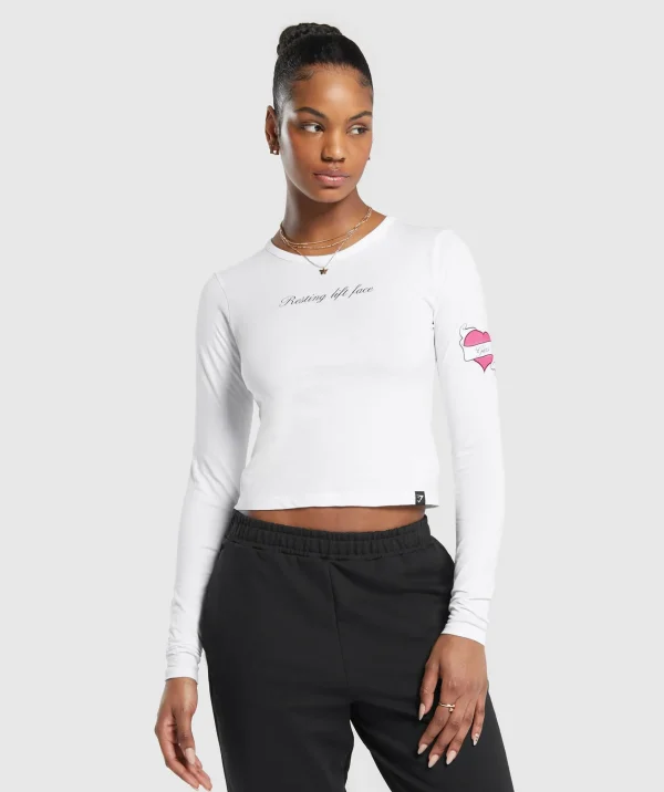 Gymshark T-shirts & Tops*Tattoo Midi Long Sleeve T-Shirt White